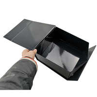 Caja de Regalo Rígida Plegable Negra Brillante con Cierre Magnético, Empaque de Regalo de Lujo para Ropa, Vestidos y Zapatos