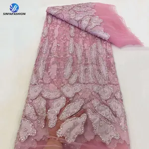 High Quality Wedding Lace Beaded Fabrics 5 Yards With Sequins Beautiful Laser Chiffon Lace For Bridal Clothing