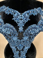 Applique de corsage en dentelle 3D bleu clair ornée de strass et de perles de luxe, personnalisée par l'usine Ocstrade, pour la décoration de robes de bal et de mariée