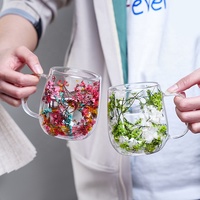 Tasse à café à double paroi isolée en verre borosilicate avec poignée, pour expresso, latte, lait, jus, thé, avec fleurs séchées