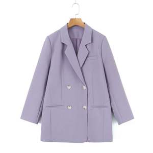 ชุดสูทผ้าทวิลสีม่วงหม่นสำหรับผู้หญิงไซส์ใหญ่ รุ่น N8235 ชุดเสื้อเบลเซอร์และกระโปรงสีพื้นทรงลำลอง - Product Image 4