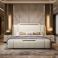 BILIDO Minimalistisches Modernes Neues Italienisches Luxus-Lederbett mit Holzrahmen, 1,8m Hotelbett für Hauptschlafzimmer, Gepolstertes Bett für Apartments