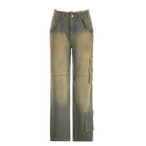 Pantalones de Mujer de Cintura Baja, Lavados, Desgastados, con Múltiples Bolsillos, Estilo Jeans con Bordes Deshilachados - Product Image 2