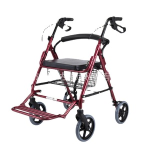 Foldable Portable <b>Walker</b> With Seat And Basket For Elderly Aluminum Alloy 4 Wheel <b>Rollator</b> Red And Blue - Product Image 2