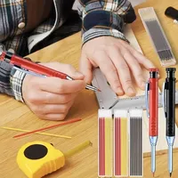 Lot de 4 crayons automatiques de menuiserie 2,8 mm avec taille-crayon, mine 2B, pour marquage de trous profonds, outil de dessin, corps en plastique, capuchon de crayon