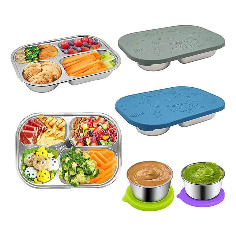 Bpa Free PP Stainless Steel Insulated Bento Dinner Plate Lunch Trays For School