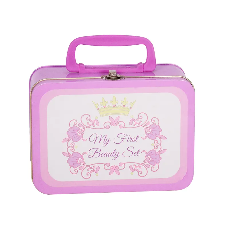 Purple printing girl gift wholesale tin lunch box with handle for chocolate