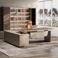 Bureau de travail en bois moderne de luxe, mobilier de bureau, bureau d'ordinateur texturé, chaise de patron, bureau de direction moderne