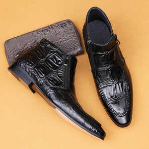 Bottes de Travail pour Hommes Printemps-Automne en Cuir Véritable avec Motif Léopard en Relief, Semelle en Caoutchouc Imperméable - Product Image 4