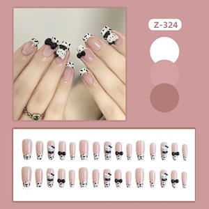 <span class=keywords><strong>Uñas</strong></span> Postizas Francesas Cortas Cuadradas Color Nude con Puntas con Estampado de Vaca y Dijes de Gatitos, Venta al Por Mayor - Product Image 2