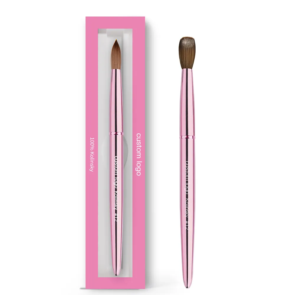 2024 Nail Salon Quality Pure Kolinsky Nail Brush Rose Gold Metal Handle Private Label Nails Brush Acrylic Kolinsky Natural Hair