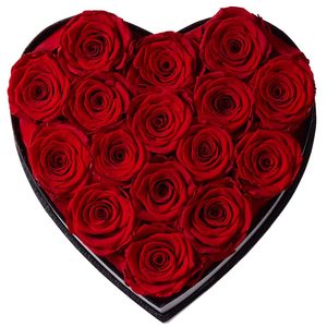 16 Pcs Tête De Rosas Dans Une Boîte Noire Pour La Décoration Fleur Éternelle Rose Préservée Dans Une Boîte En Forme De Coeur - Product Image 5