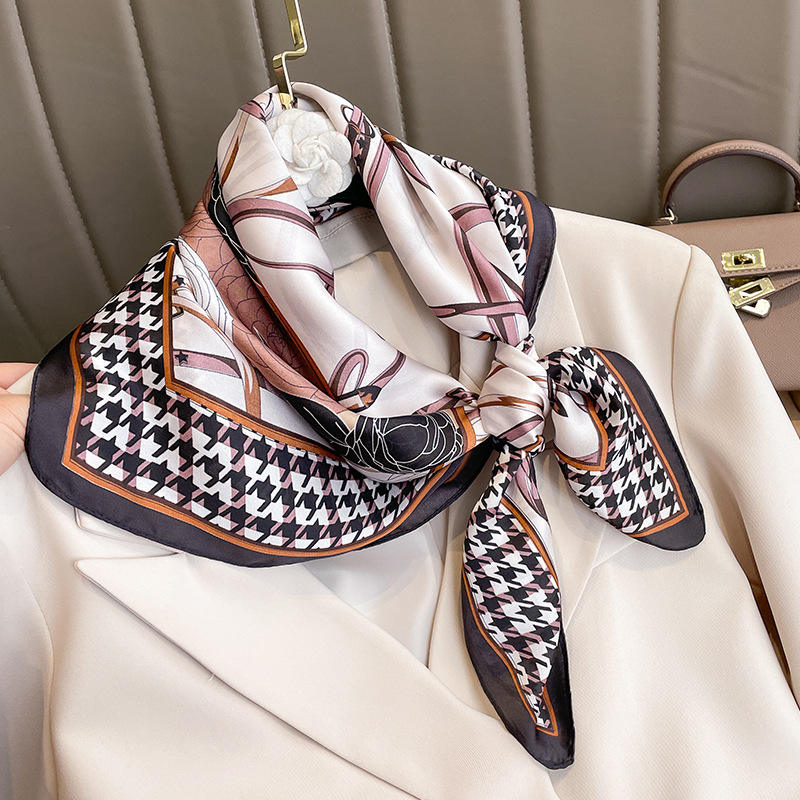 Wholesale Luxury Flower Satin Silk Square Scarves Handbag Hijab