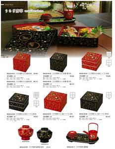 Traditional Japanese Style Triple Tier Stackable <b>Storage</b> <b>Box</b> with <b>Floral</b> Pattern Red Paper Lid Rectangle Shape Environment-F - Product Image 4