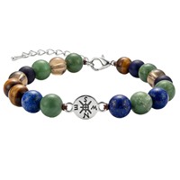Ensemble de bracelets boussole en acier inoxydable, style militaire, avec œil de tigre naturel et lapis-lazuli, pour la saison des diplômes, unisexe