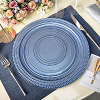 Assiettes de présentation vert paon à bord doré, motif pois en relief, 13 pouces, élégantes pour mariage, vente directe usine à prix abordable