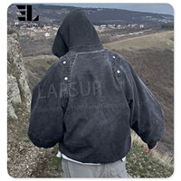 LARSUR Blouson d'aviateur en jean noir personnalisé avec doublure matelassée Veste de vol en jean bouffante Veste de travail moto