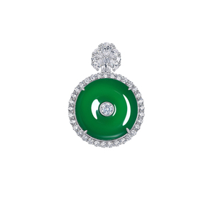 FYXL1220 Chinese Style Luxury Green <b>Copper</b> Alloy Gold-Plated Claw-Set Cubic Zirconia Round Pendant - Product Image 1