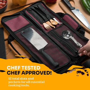 Bolsa de cuchillos de Chef de alta calidad personalizada de fábrica con muestra gratis, bolsa de herramientas de cocina de poliéster duradera, bolsa de rollo de Chef grande portátil - Product Image 4