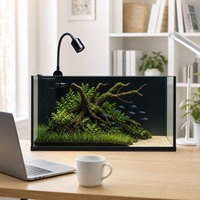 Nano aquarium en verre à faible teneur en fer 91 % clarté, aquarium de bureau personnalisé en gros avec filtre silencieux et lampe COB à CRI élevé