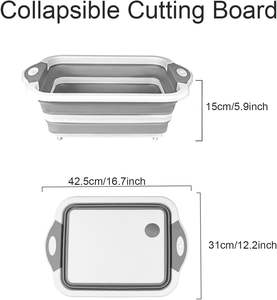 Planche à découper pliable avec bac intégré, multifonctionnelle, pour la cuisine, panier de lavage et bassin de découpe - Product Image 2