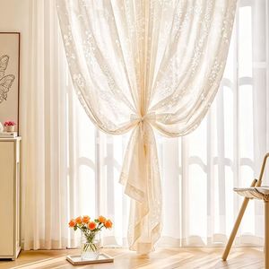 Tende in garza ricamate Moon Branch, velate decorative in stile francese color crema, per finestre angolari, vendita all'ingrosso al metro - Product Image 4