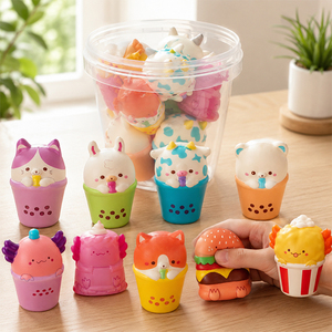 Wholesale Mixed Popcorn Burger Cup Squishy Set Soft Recovery PU Foam Decompression Toys Birthday Giveaways For Kids - Product Image 1