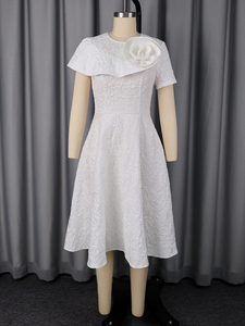 ADR060334 <span class=keywords><strong>Robe</strong></span> d'été simple à manches courtes pour invitées de <span class=keywords><strong>mariage</strong></span> pour filles Robes de demoiselle d'honneur blanches avec fleurs - Product Image 5