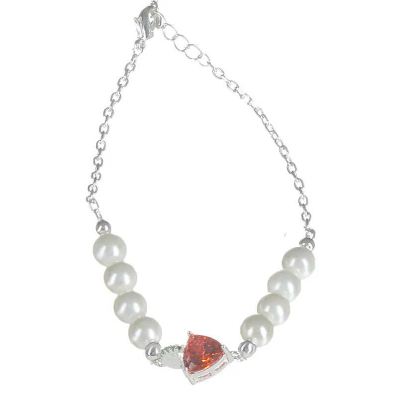 Orange Zircon Bracelet Pearl Original Design Hand Chain Fine Jewelry Trendy Jewellery for Women 14K Gold Plated Copper Gift 2023