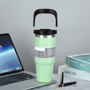 Tumbler Isolato da 30oz con Manico Pieghevole e Coperchio con Cannuccia, Tazza da Viaggio in Acciaio Inox Antigoccia, Adatta per Portabicchieri Auto - Product Image 3
