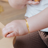 Bracelet vierge pour enfants et bébés en acier inoxydable PVD Or, personnalisable, avec motif dessin animé fraise et œil, émail goutte d'huile, gravable, bijou