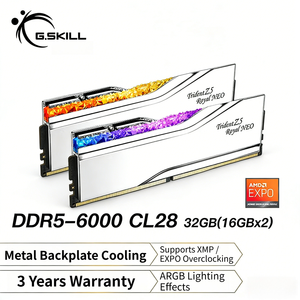 G. SKILL 32GB (16Gx2) DDR5 6000MHz Desktop <b>Memory</b> <b>Stick</b> Royal Halberd EXPO Edition RGB Silver/C28 Specially Engineered - Product Image 1