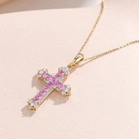 Collier pendentif croix iris rose, saphir rose IGI, or massif 18 carats, style designer européen, pour femmes élégantes et distinguées, surprise