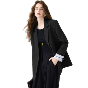 Women's Brown Blazer Loose Fit Solid Color Polyester Worsted Casual Professional Spring Autumn Style - Product Image 5