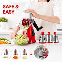 Trancheuse à légumes manuelle rotative en plastique, design à manivelle, 3 lames en acier inoxydable remplaçables, râpe multifonctionnelle
