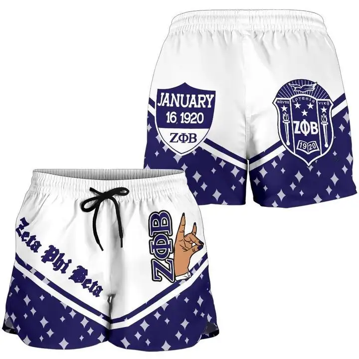 Venta al por mayor regalos personalizados de hermandad Zeta Phi Beta pantalones cortos Estilo Hawaiano secado rápido elástico pantalones cortos ropa masculina Bañadores