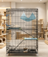 Grande cage modulaire noire pour chat avec base à roulettes, griffoir, hamac, tapis moelleux et rampe d'escalade - Conception simple et robuste