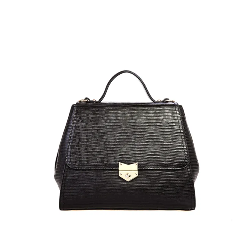 Bolsa de mão personalizada de couro, sacola de couro gravado de lagarto preto para mulheres, 2022