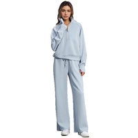 Ensemble deux pièces pour femme : sweat-shirt à col montant et demi-zip, haut à manches longues et pantalon large pour l'automne, décontracté ou pour l'entraînement