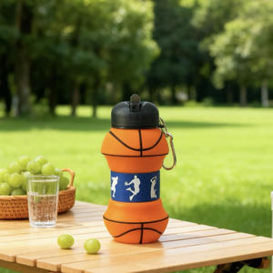 Bouteille d'eau pliable de sport en plein air de 550 ml, en PP et silicone, sphérique, portable, tasse pliable de football, conception anti-fuite transfrontalière - Product Image 5