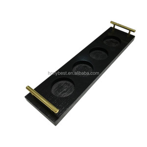Plateau de service en bois <span class=keywords><strong>noir</strong></span>, support de présentation en chêne massif avec poignée en métal doré, personnalisé pour bougie, centre de table, vin - Product Image 2
