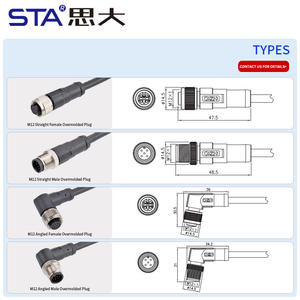 M12 IP67 IP68 неэкранированный прямой угол Женский Мужской переформовочный ТПУ ПВХ 2 3 4 5 6 8 12 17PIN разъем кабель - Product Image 5