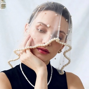 Hijab Corto con Perle Finte, <span class=keywords><strong>Velo</strong></span> in Tulle per Donne, <span class=keywords><strong>Accessori</strong></span> da <span class=keywords><strong>Sposa</strong></span> - Product Image 3