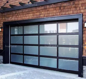 Insttime定制铝合金磨砂玻璃面板黑色组合别墅自动车库门