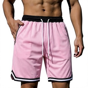 Pantalones Cortos Deportivos de Secado Rápido para Hombre, Color Rosa, con Cordón y Cremalleras, Cintura Media, Color Sólido, Tejido de Poliéster, Ropa Deportiva de Alta Calidad - Product Image 1