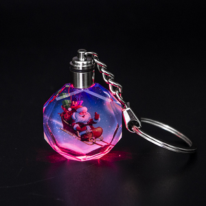 Pujiang High Quality Cheap Wholesale UV Printing pink Elves Led Light Crystal Glass Key Chains for Giveaway Gifts