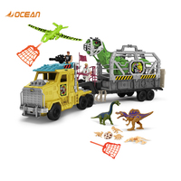Jeu de Simulation de Camion de Transport de Dinosaures en Plastique avec Figurines de Soldats et Dinosaures Miniatures Articulés Personnalisables pour Garçons