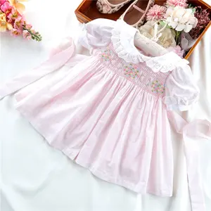 Baby Smock Dresses Vintage Wholesale Baby Dresses For Girls Smocked Dress Flower Floral Hand Made Kids Clothes Cotton Sleeveless Cotton B1075
