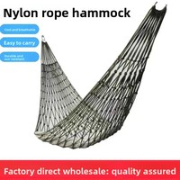 Hamac en filet de polyamide pour intérieur et extérieur, avec anneaux, maille épaissie, capacité de charge 150 kg, pour une personne, idéal pour le repos en arbre ou comme lit de balançoire.