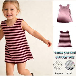 Vestito Estivo Senza Maniche a Righe in Spugna di <span class=keywords><strong>Cotone</strong></span> per Bambina, Personalizzabile, per Neonati e Bambini Piccoli - Offerta Speciale - Product Image 1